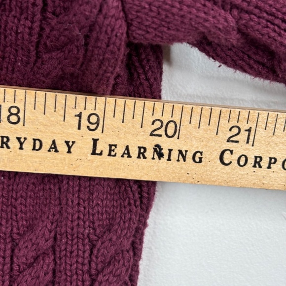 LL Bean Cable Knit Cardigan M Christmas Burgundy Preppy Granny Fisherman Cottage - Picture 7 of 9